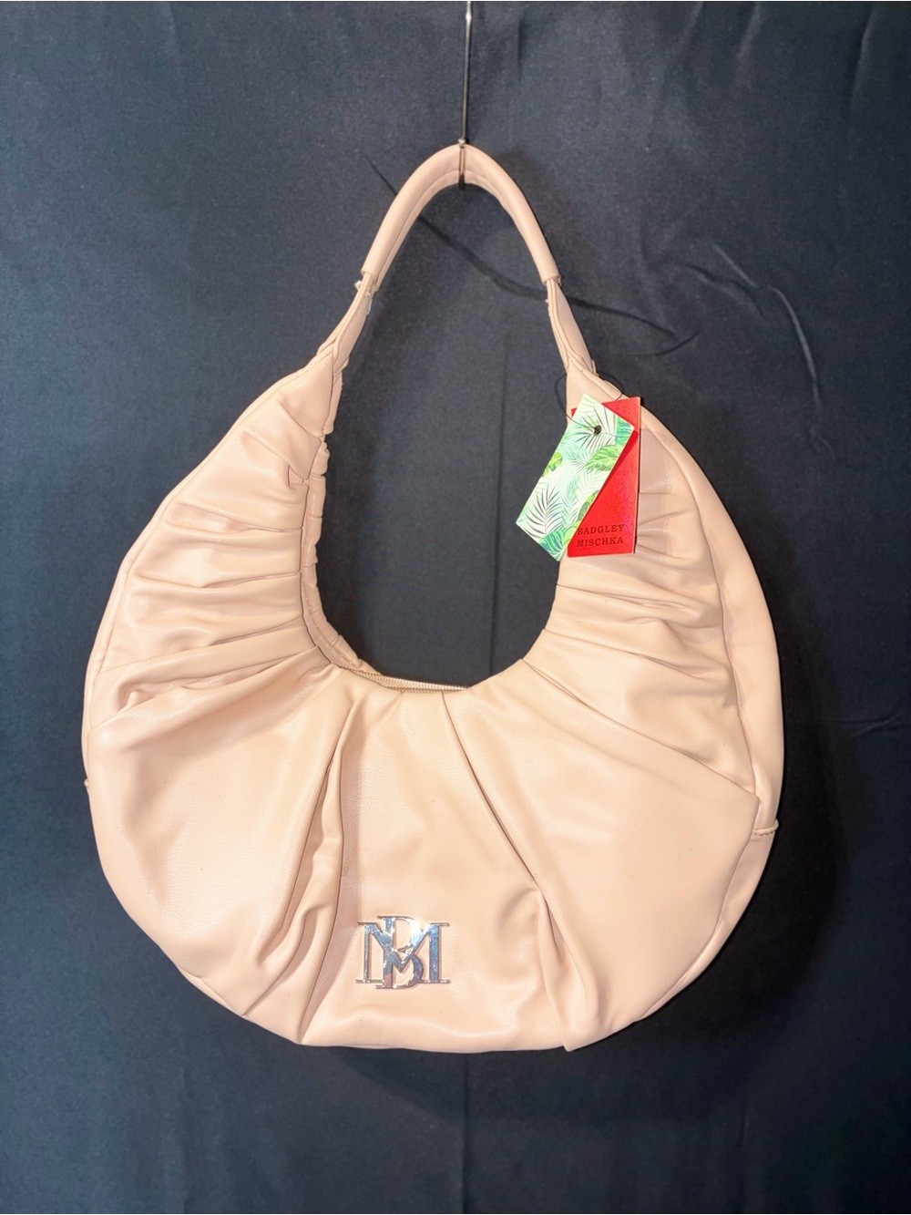 NWT Badgley Mischka Ruched Crescent Shoulder Bag in Blush